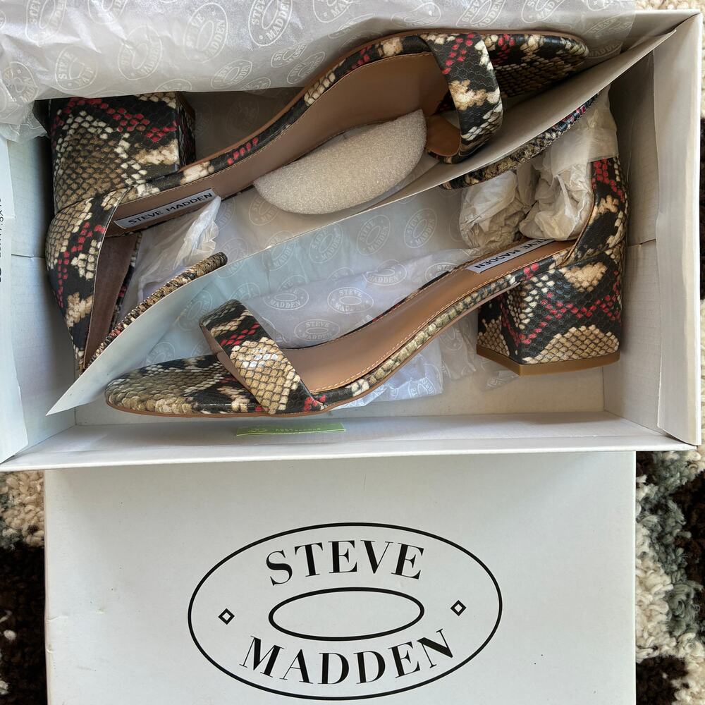 Steve Madden Snake Print Irenee Block Heel Sandals Size 9